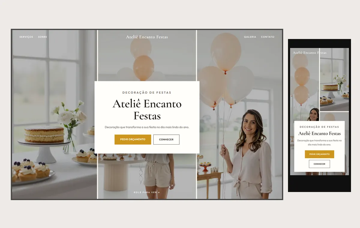 Site de decoração de festas no modelo Mosaico Areia