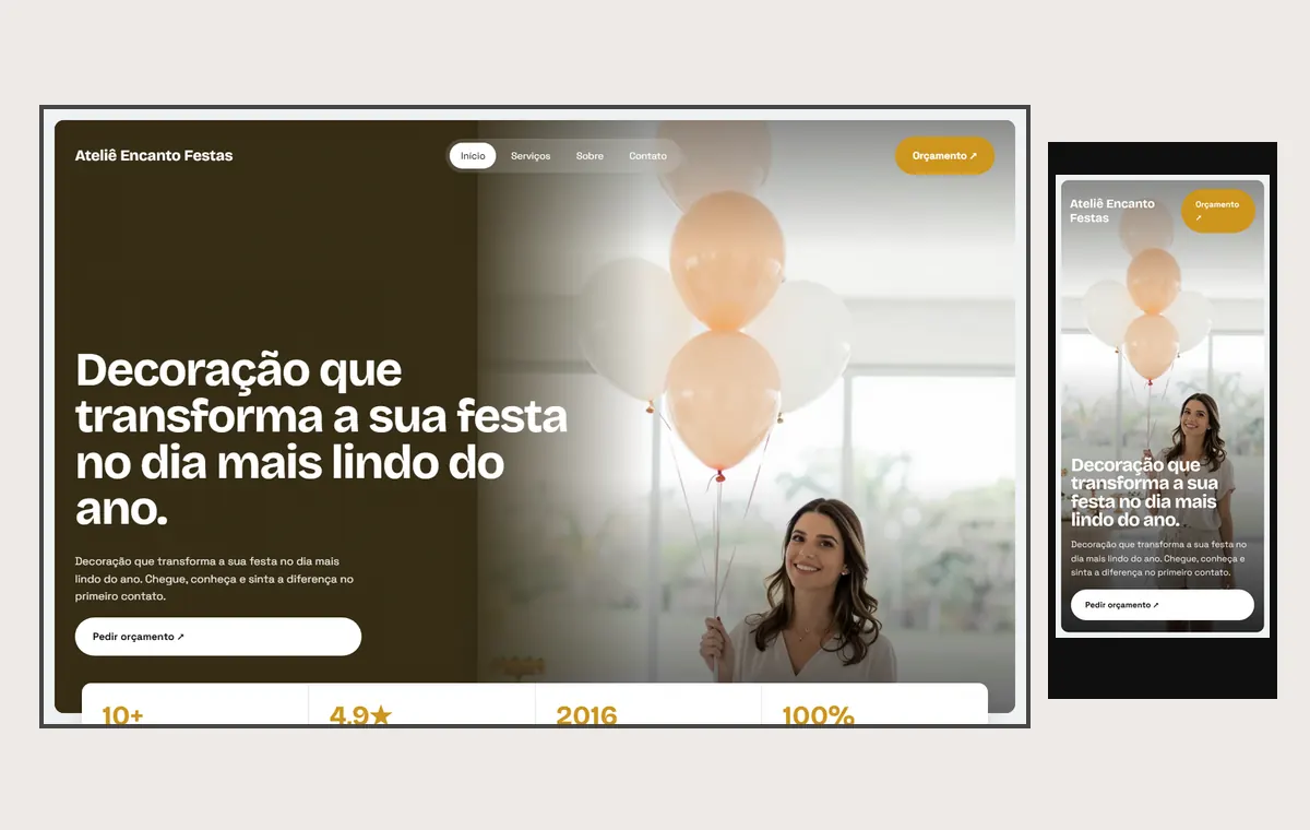 Site de decoração de festas no modelo Panorama Céu