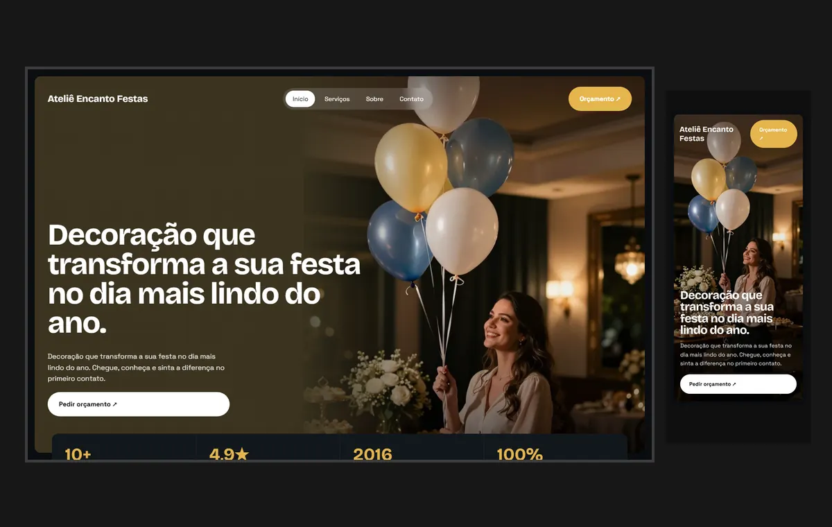 Site de decoração de festas no modelo Panorama Lua