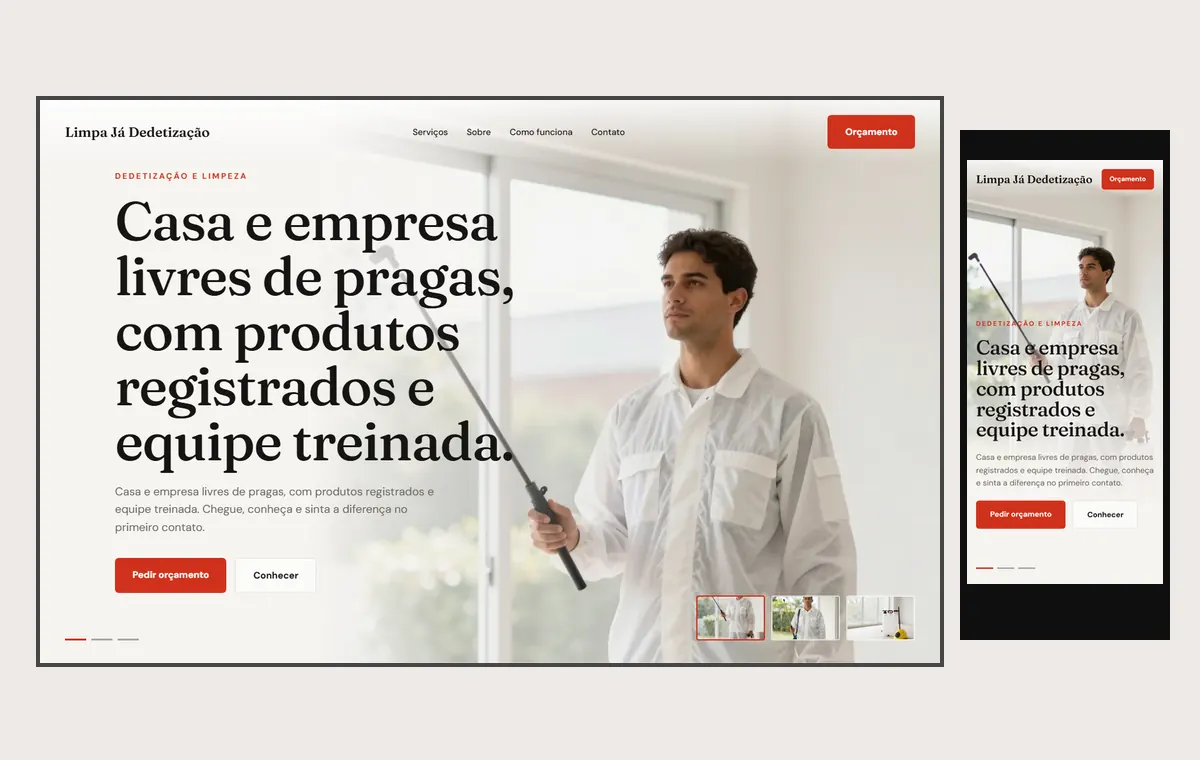 Site de dedetização e limpeza no modelo Cinema Luz