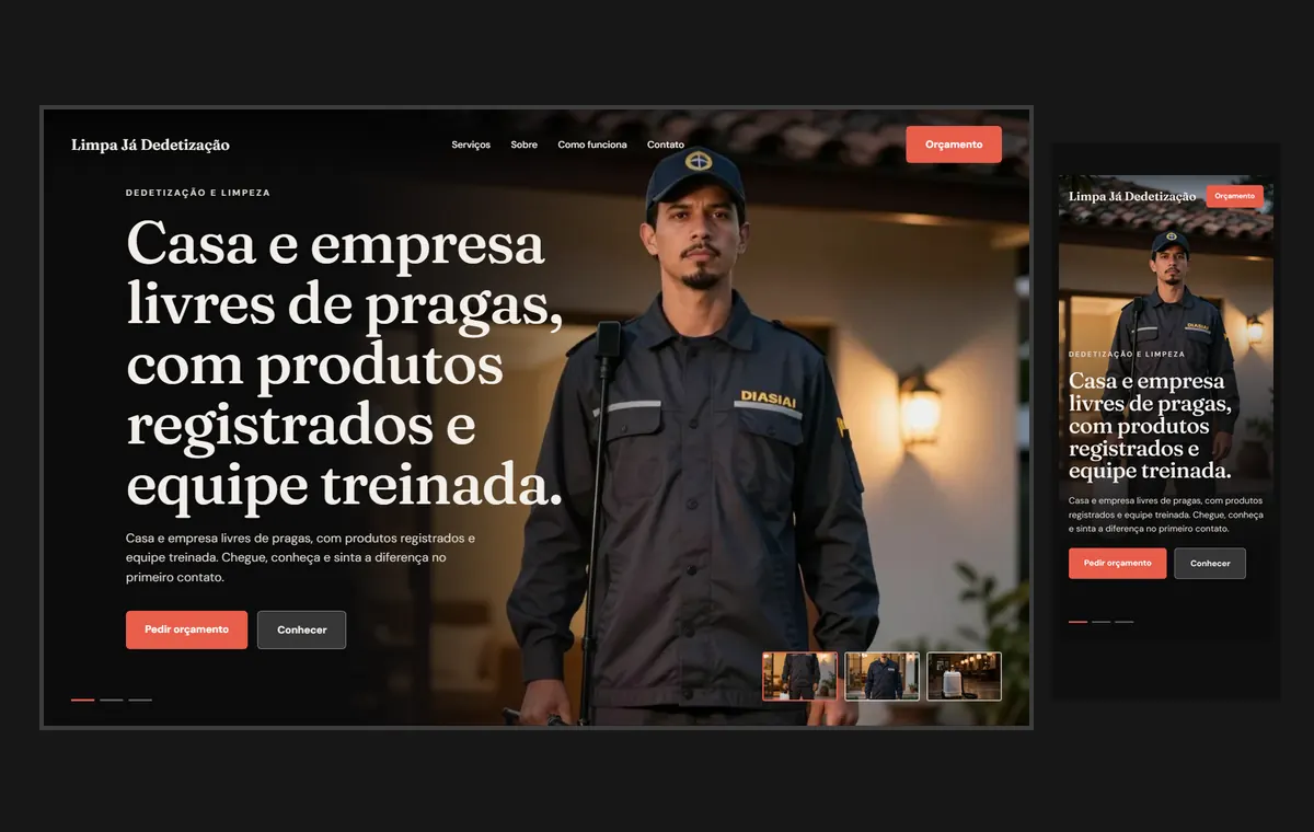 Site de dedetização e limpeza no modelo Cinema Noite