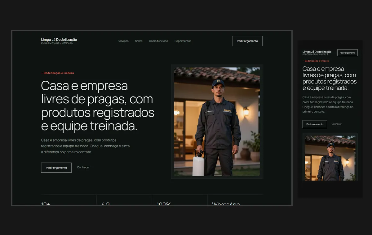 Site de dedetização e limpeza no modelo Clean Grafite