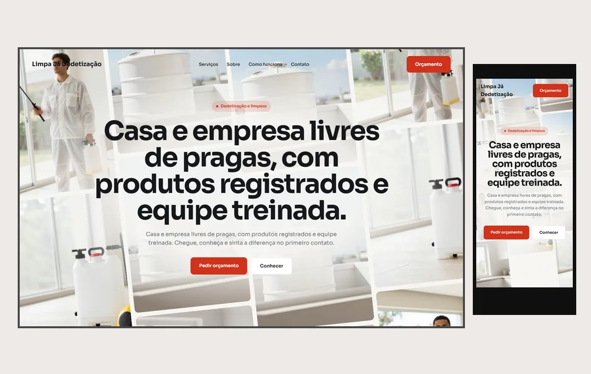 Site de dedetização e limpeza no modelo Fluxo Brisa
