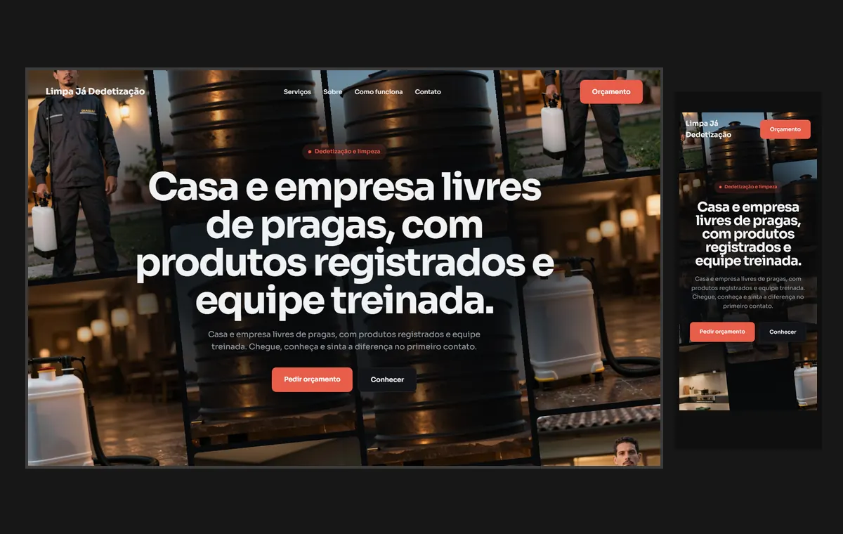 Site de dedetização e limpeza no modelo Fluxo Noite