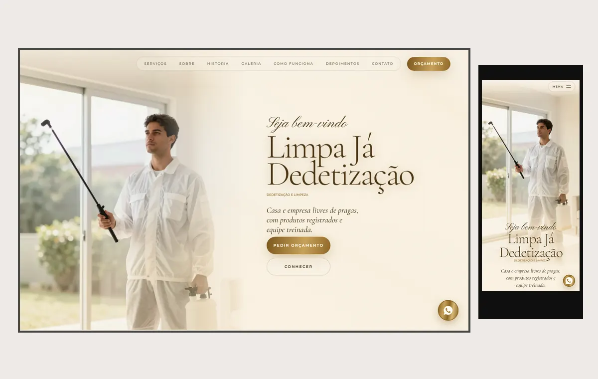 Site de dedetização e limpeza no modelo Luxo Dia