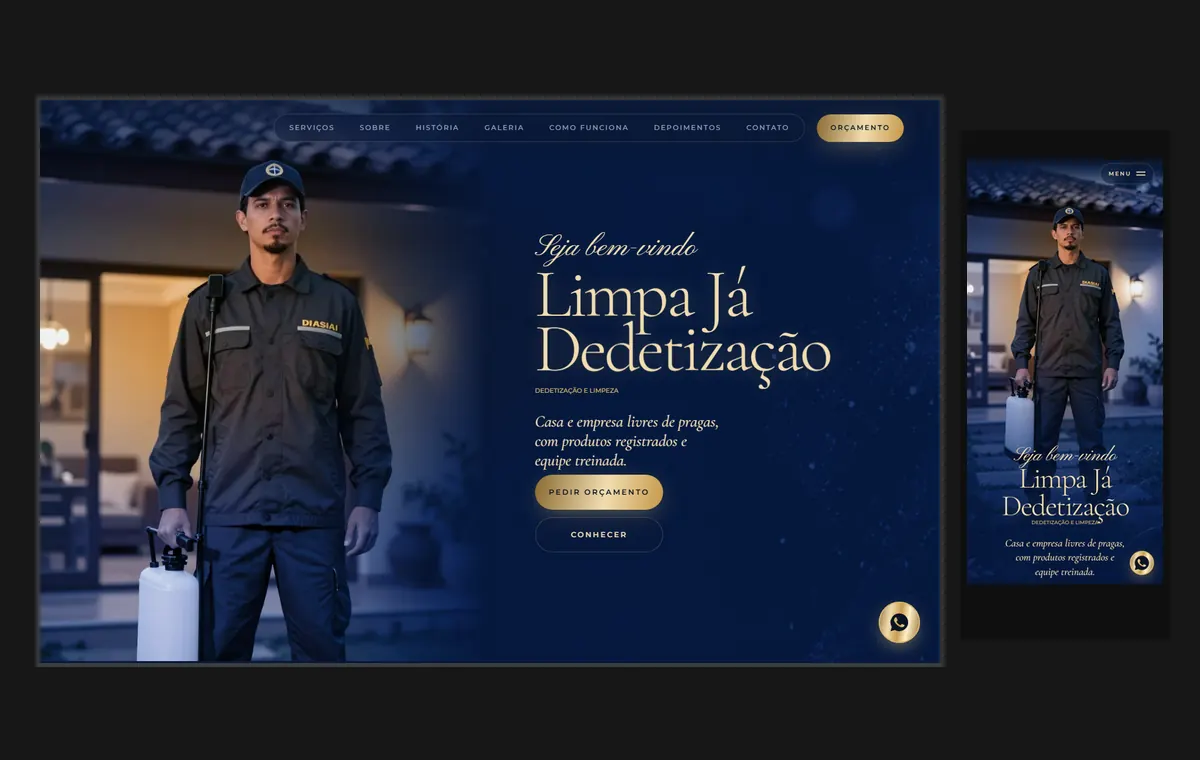 Site de dedetização e limpeza no modelo Luxo Noite
