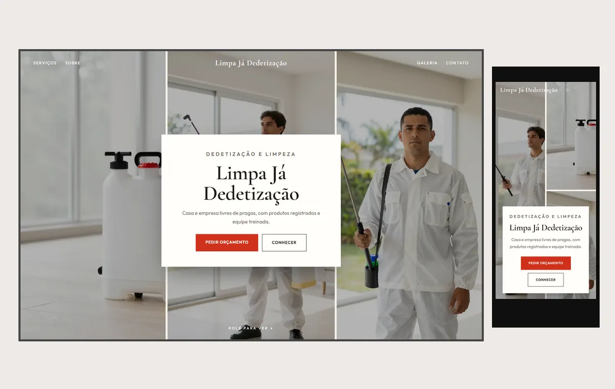 Site de dedetização e limpeza no modelo Mosaico Areia
