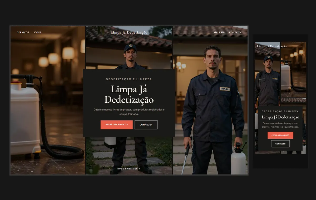 Site de dedetização e limpeza no modelo Mosaico Carvão