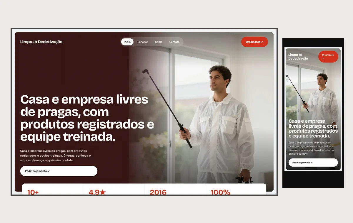 Site de dedetização e limpeza no modelo Panorama Céu