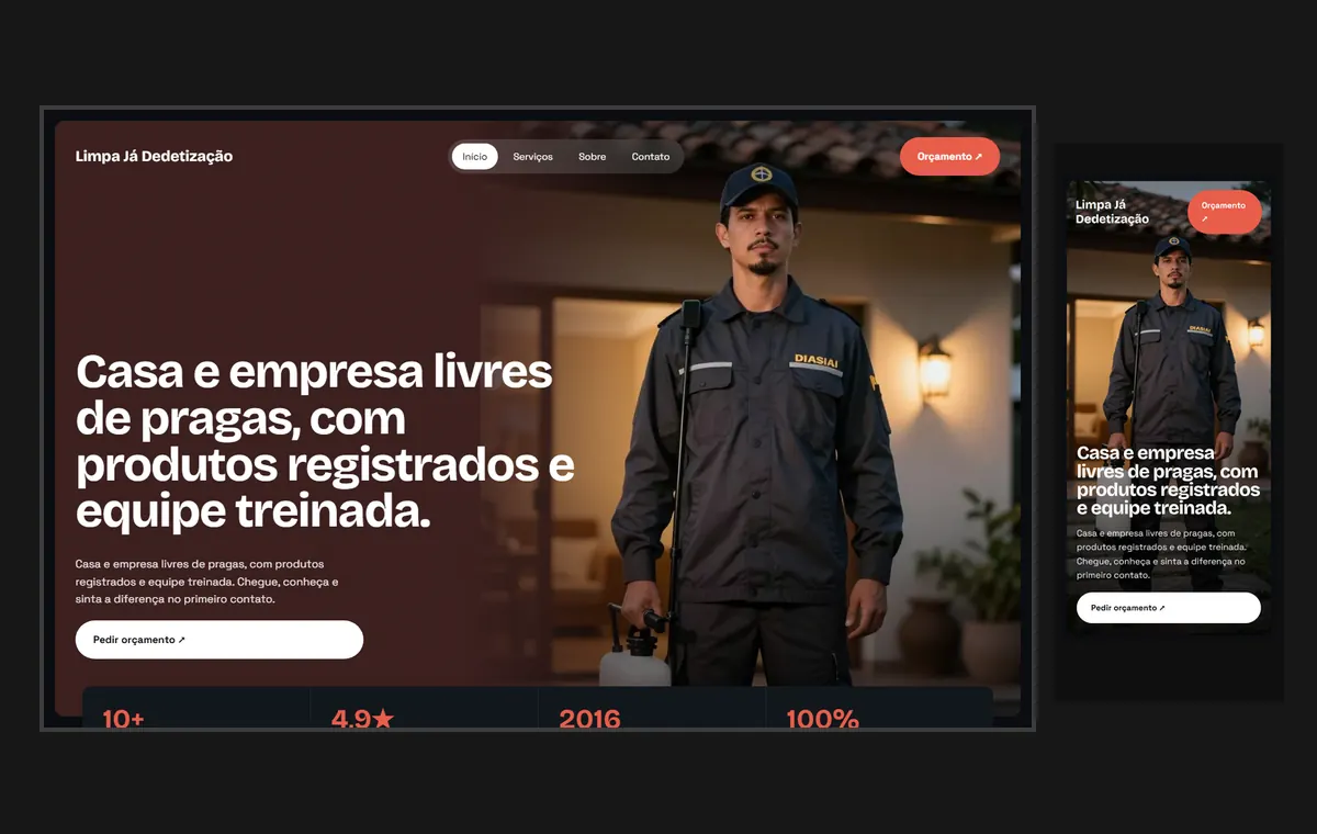 Site de dedetização e limpeza no modelo Panorama Lua