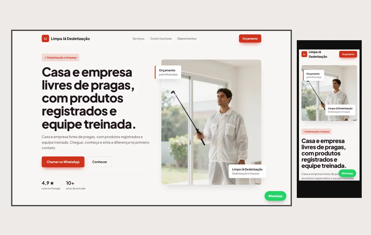Site de dedetização e limpeza no modelo Vitrine Aurora