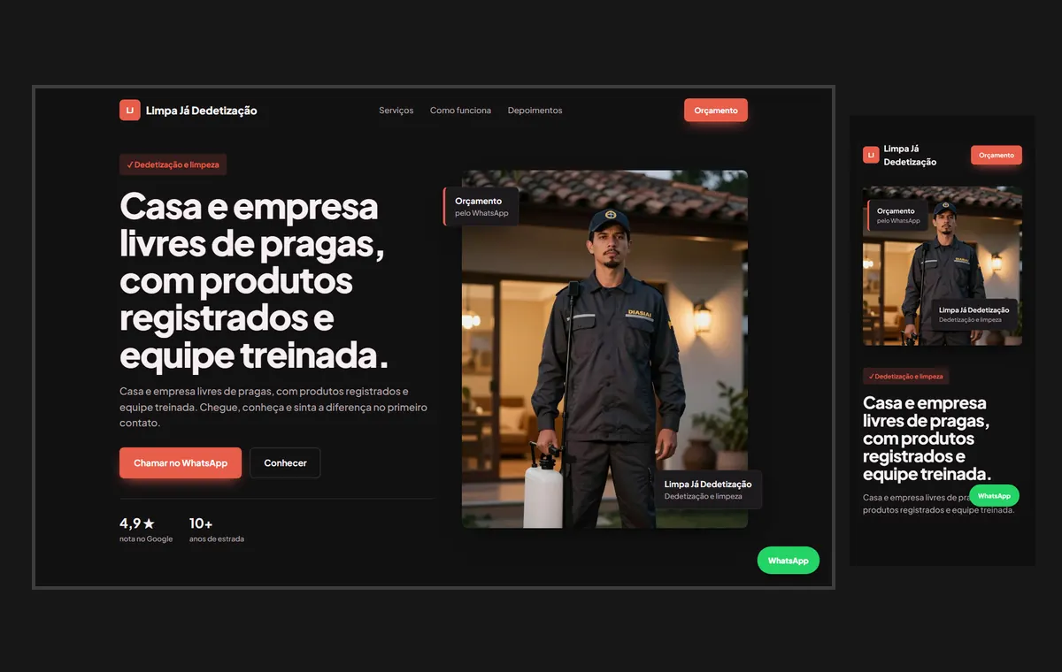 Site de dedetização e limpeza no modelo Vitrine Neon