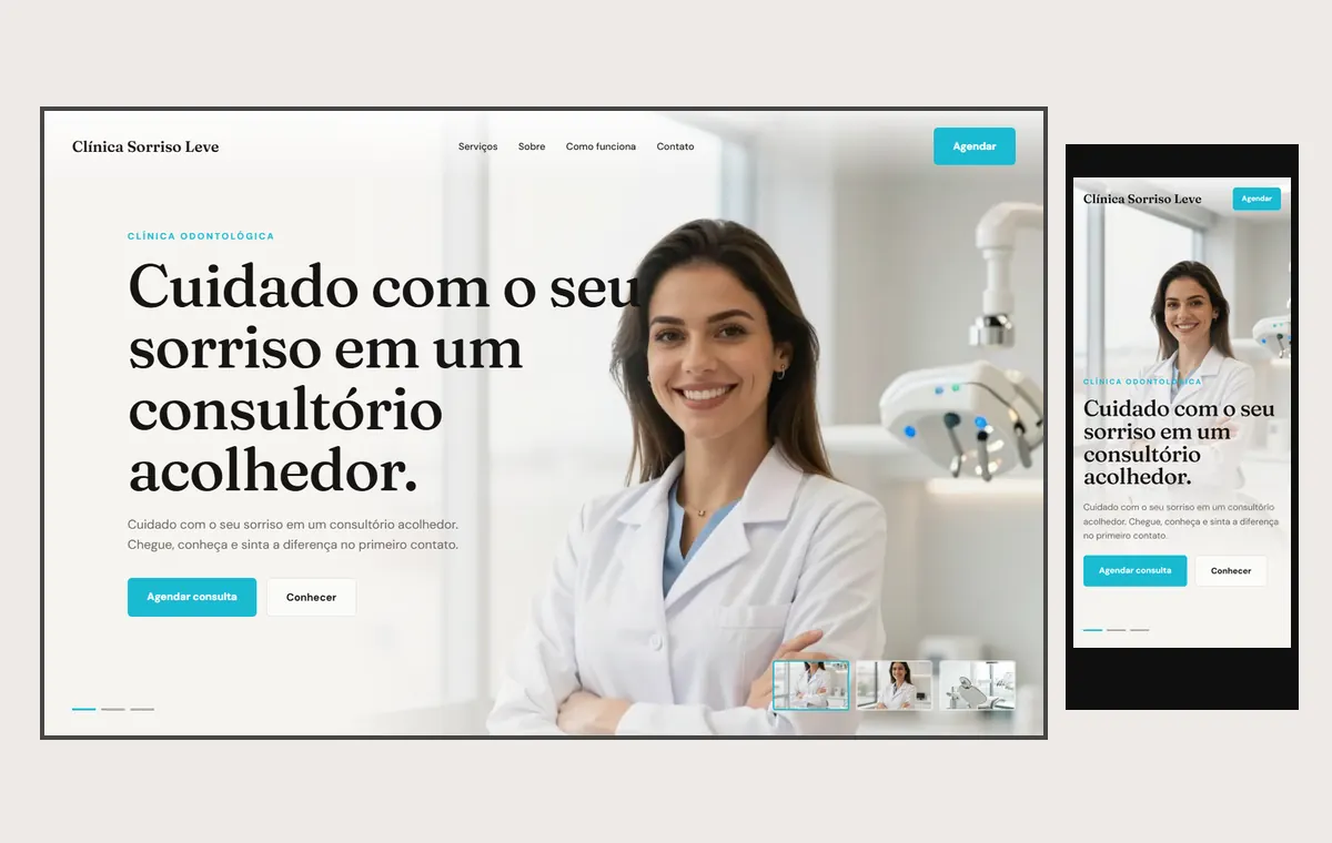 Site de dentista no modelo Cinema Luz