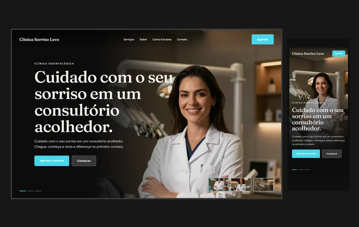 Site de dentista no modelo Cinema Noite