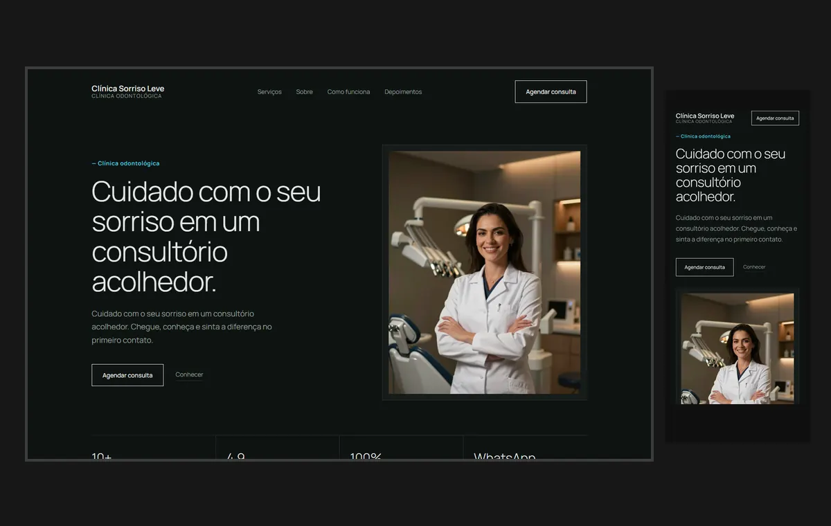 Site de dentista no modelo Clean Grafite