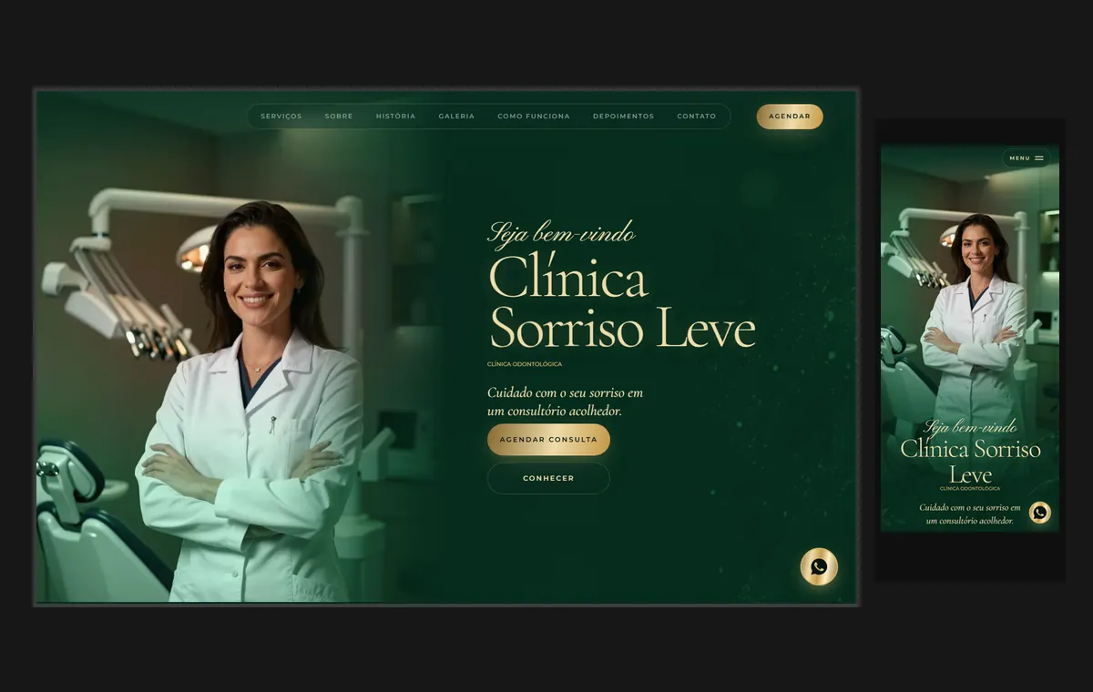 Site de dentista no modelo Luxo Noite