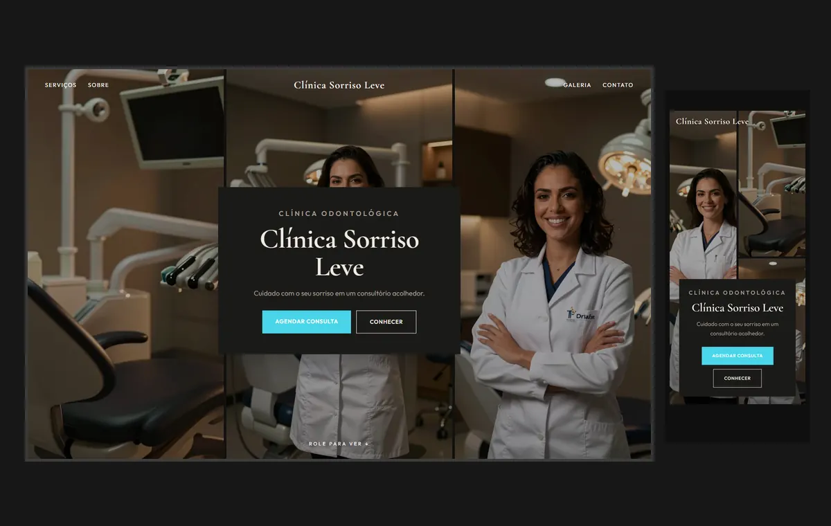 Site de dentista no modelo Mosaico Carvão