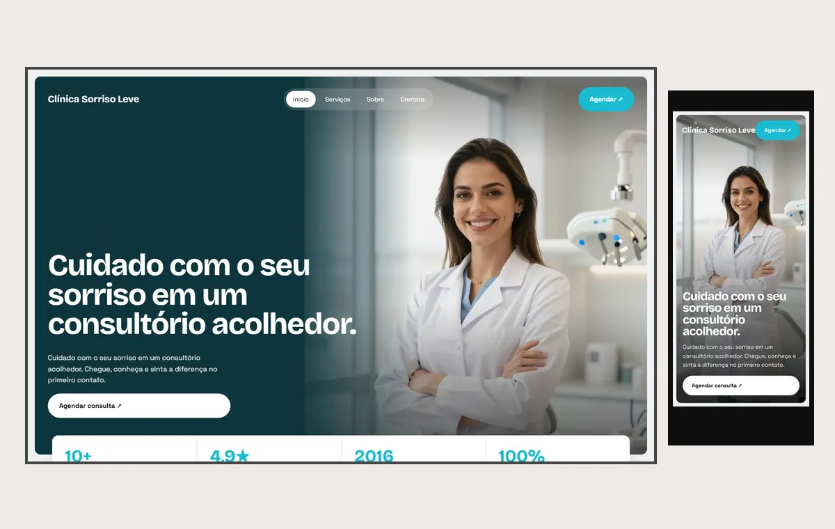 Site de dentista no modelo Panorama Céu