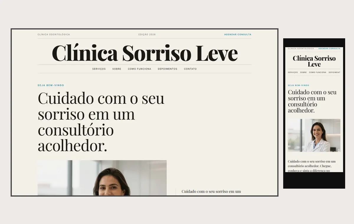 Site de dentista no modelo Revista Linho