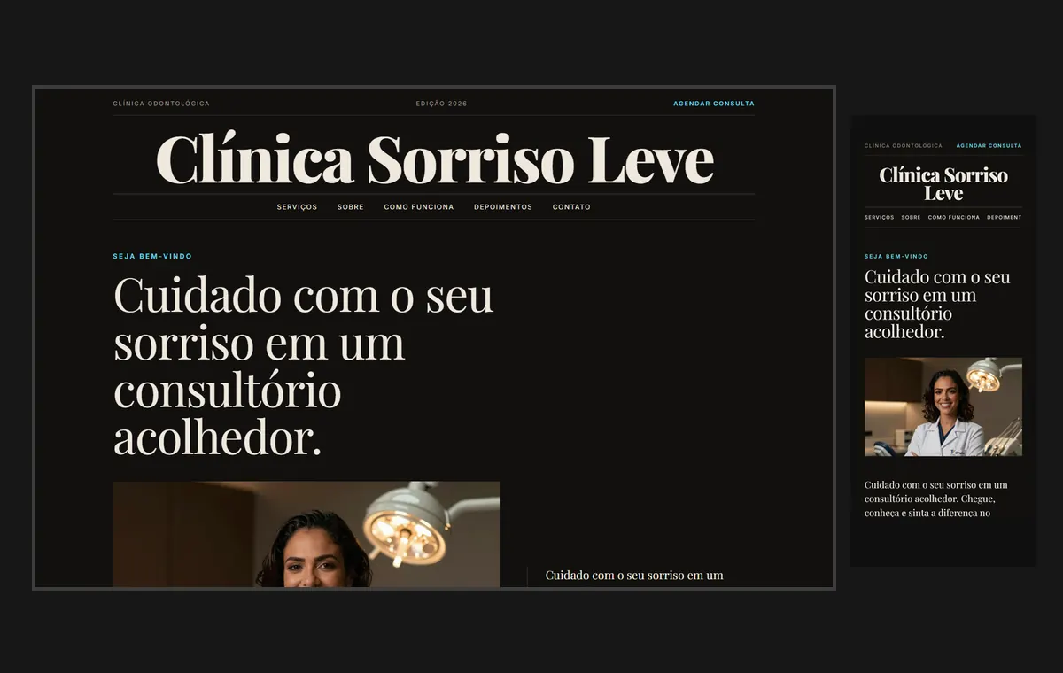 Site de dentista no modelo Revista Ébano