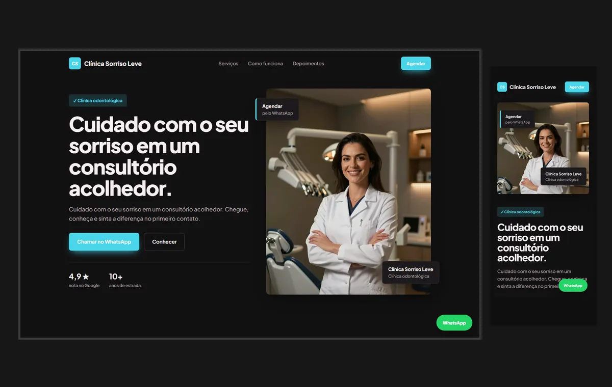 Site de dentista no modelo Vitrine Neon