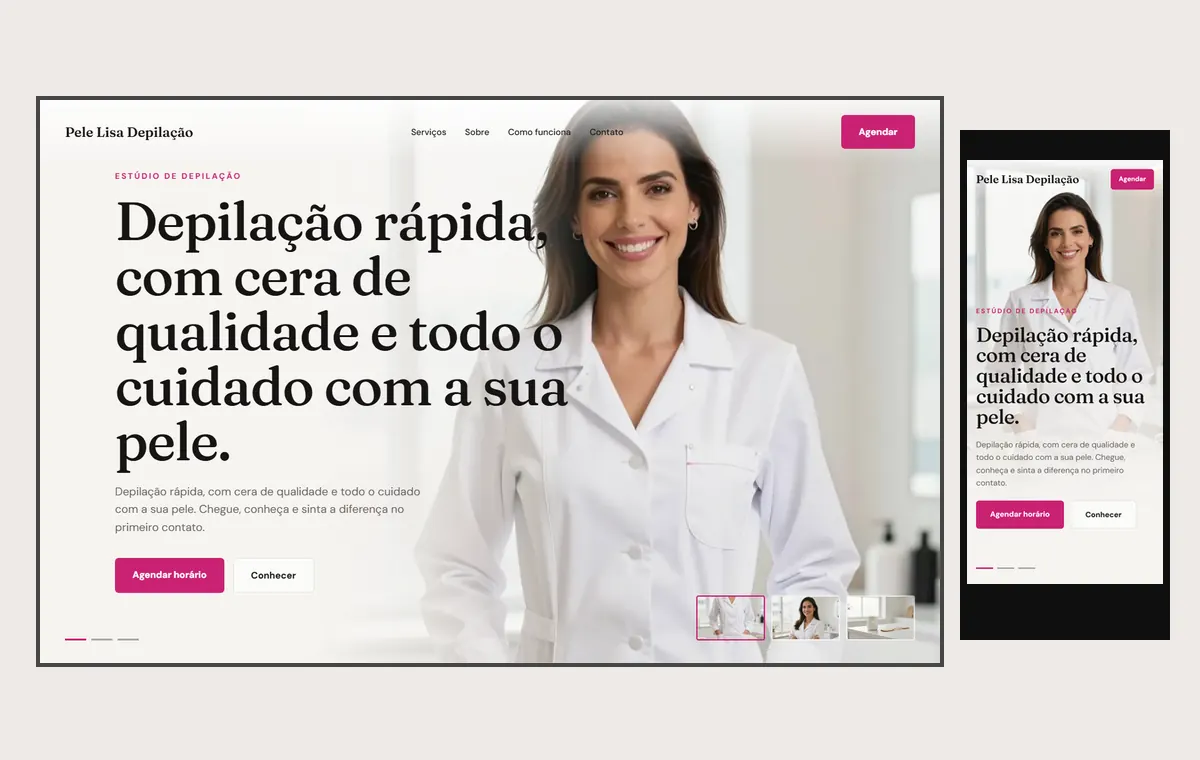Site de depilação no modelo Cinema Luz