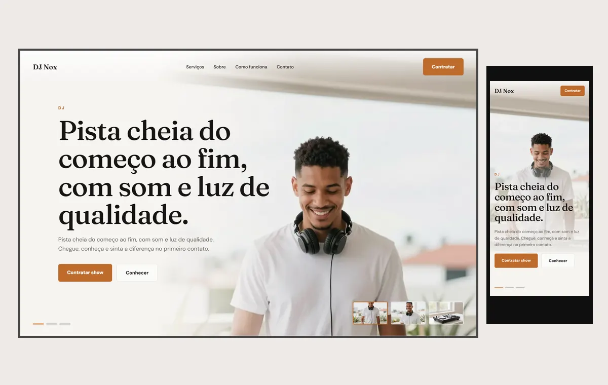 Site de dj no modelo Cinema Luz