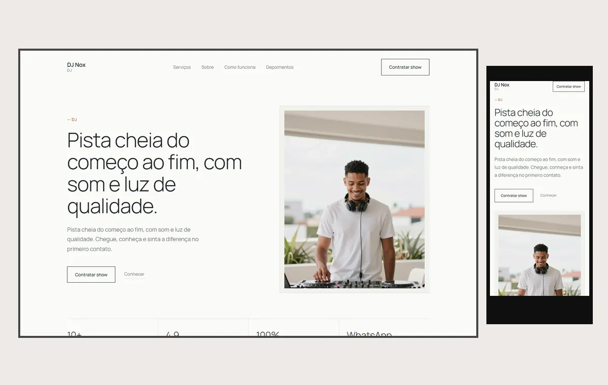 Site de dj no modelo Clean Nuvem