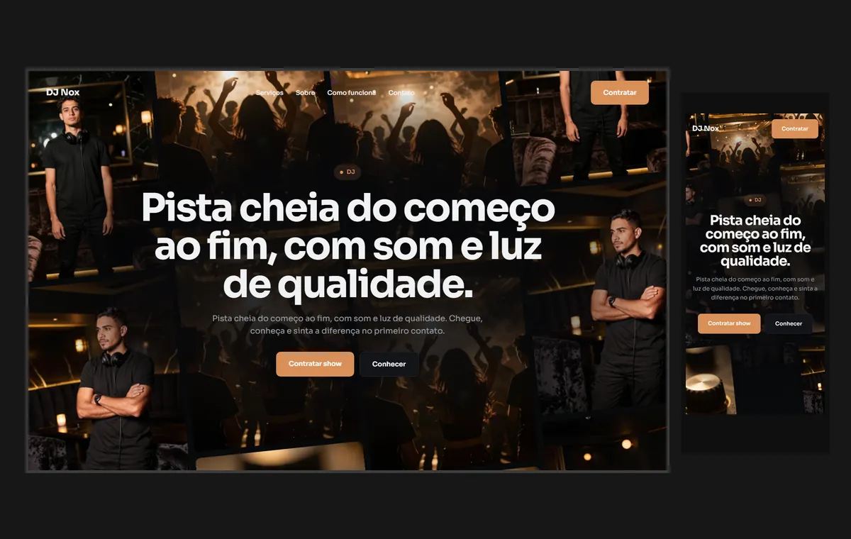 Site de dj no modelo Fluxo Noite