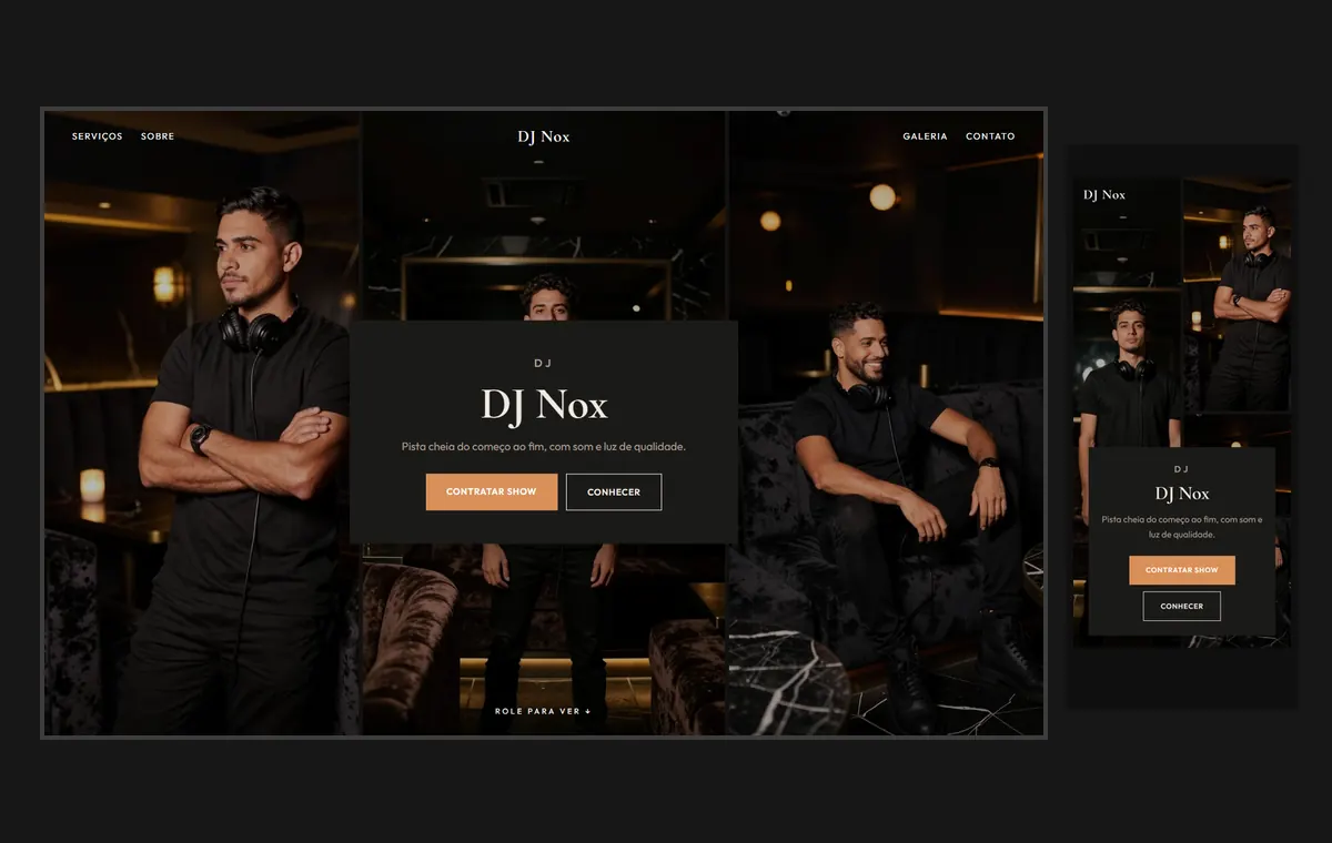Site de dj no modelo Mosaico Carvão