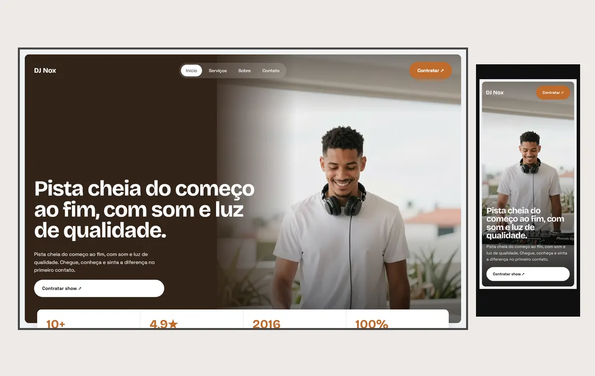 Site de dj no modelo Panorama Céu