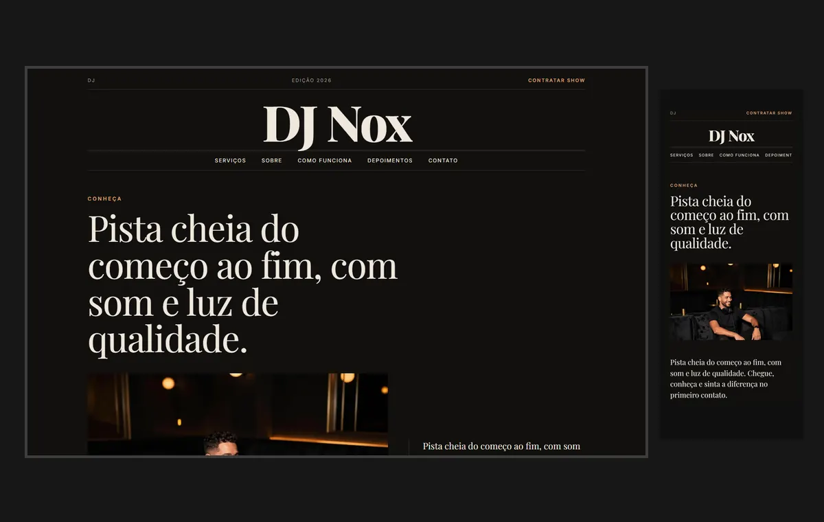 Site de dj no modelo Revista Ébano