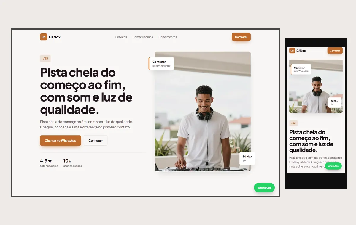 Site de dj no modelo Vitrine Aurora