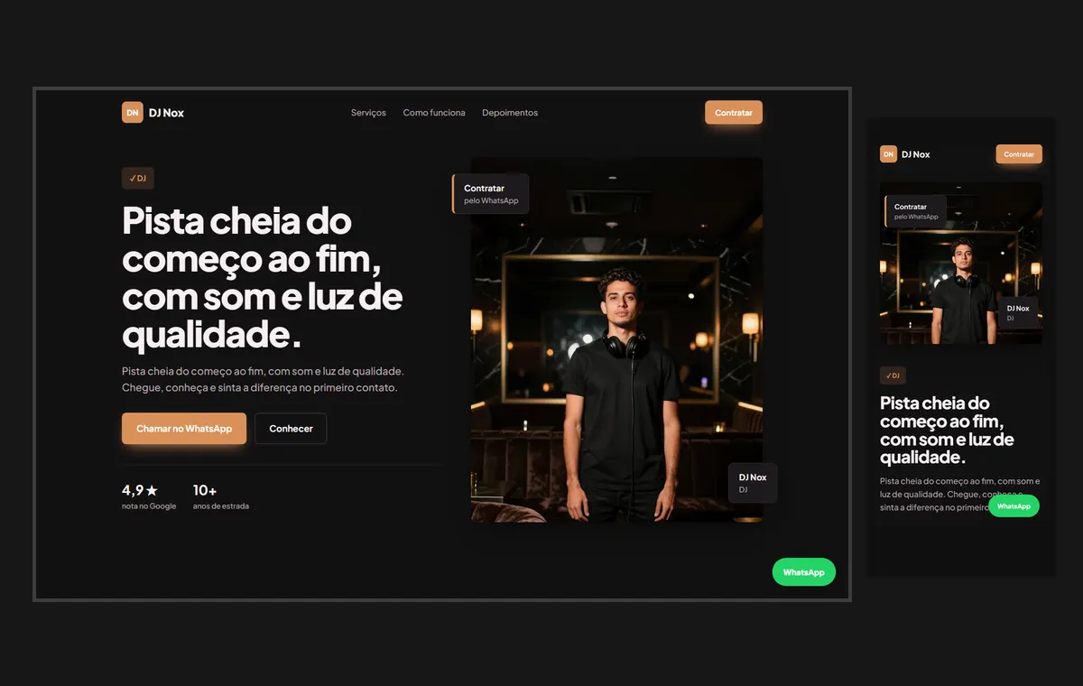 Site de dj no modelo Vitrine Neon