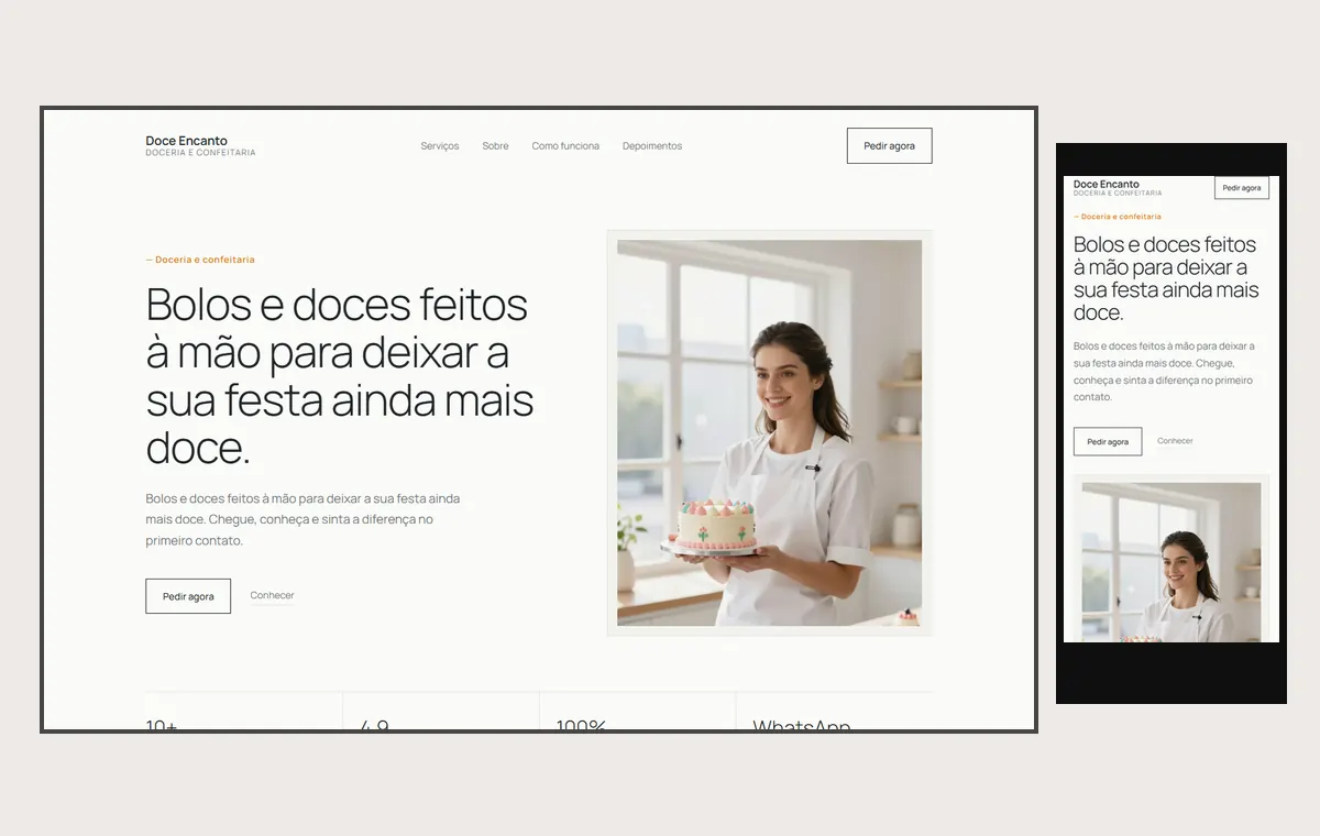 Site de doceria e bolos no modelo Clean Nuvem