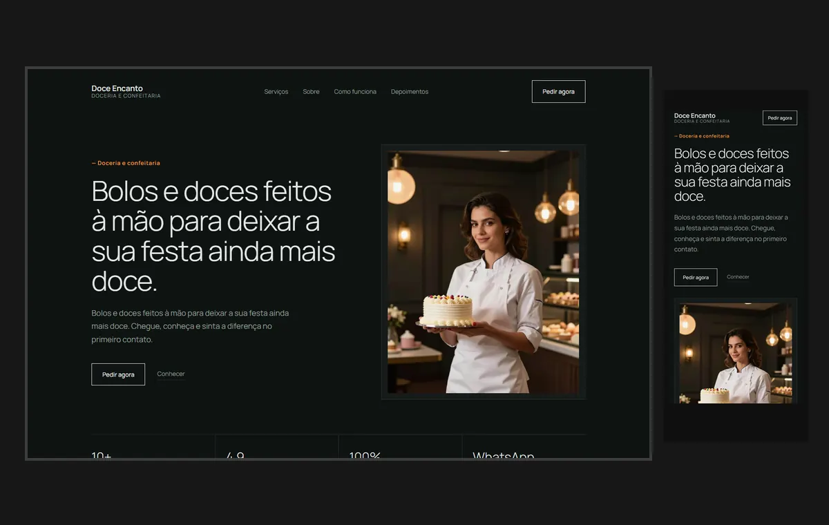 Site de doceria e bolos no modelo Clean Grafite