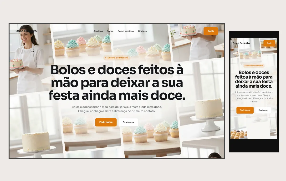 Site de doceria e bolos no modelo Fluxo Brisa