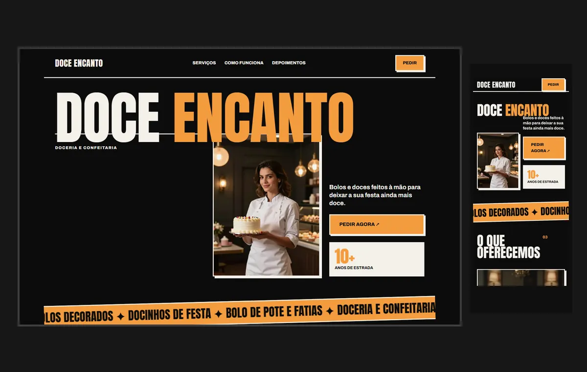 Site de doceria e bolos no modelo Impacto Eclipse