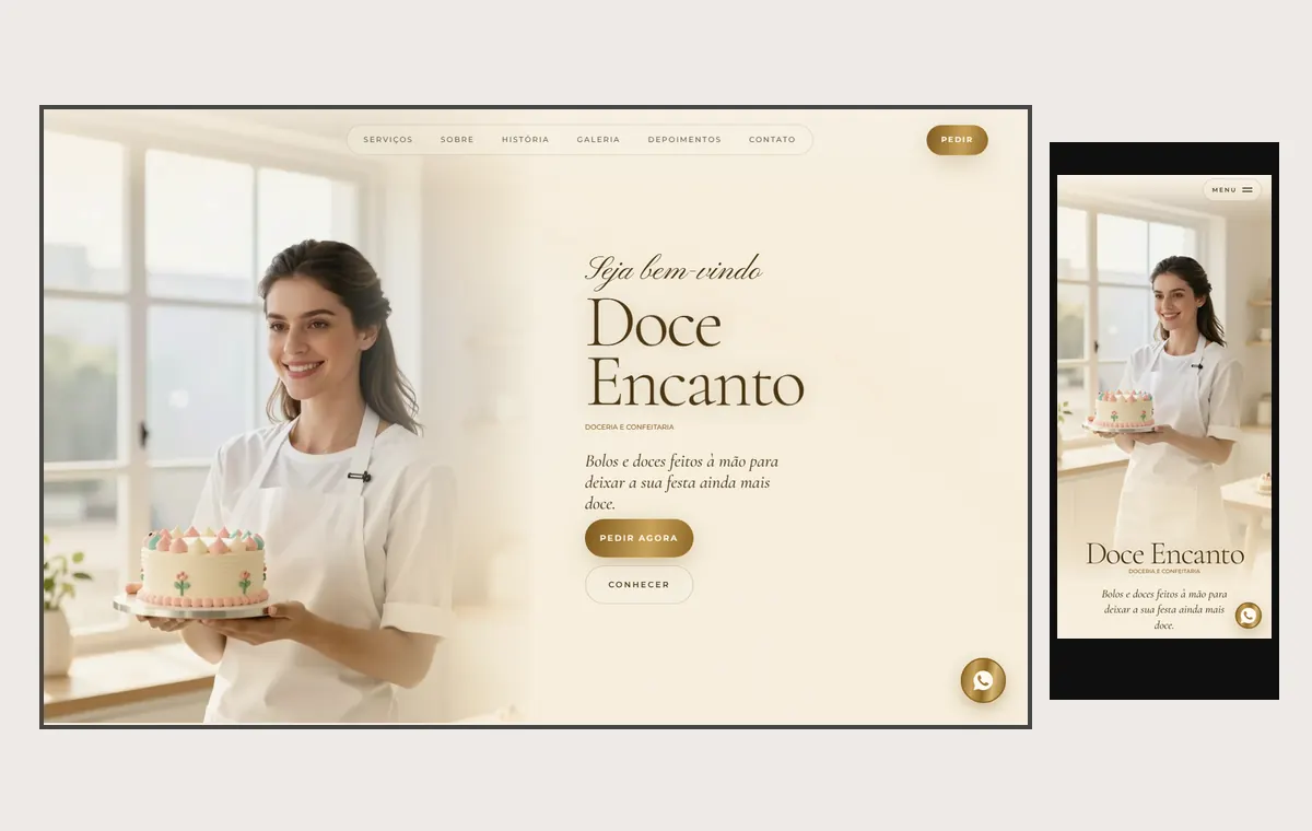 Site de doceria e bolos no modelo Luxo Dia