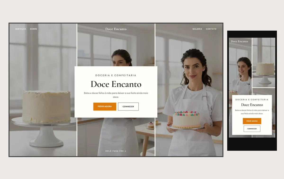 Site de doceria e bolos no modelo Mosaico Areia