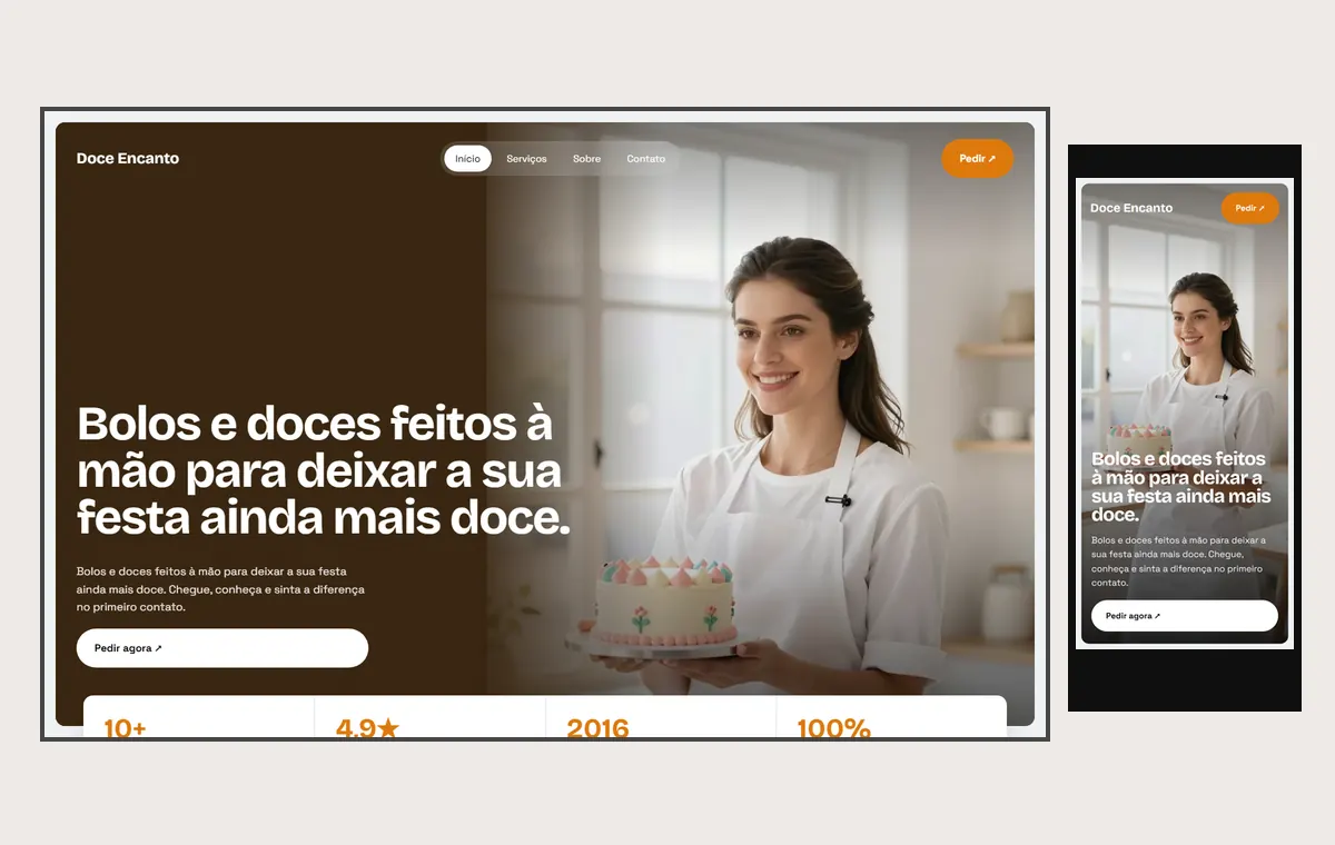 Site de doceria e bolos no modelo Panorama Céu
