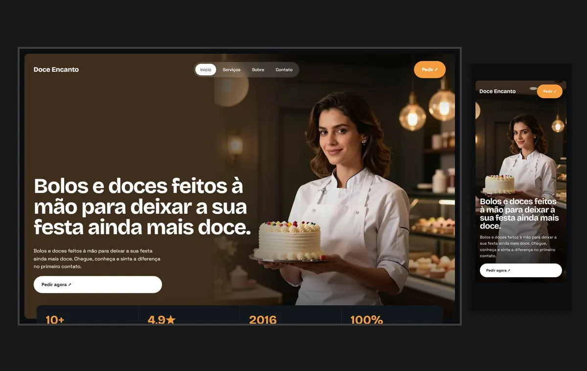 Site de doceria e bolos no modelo Panorama Lua