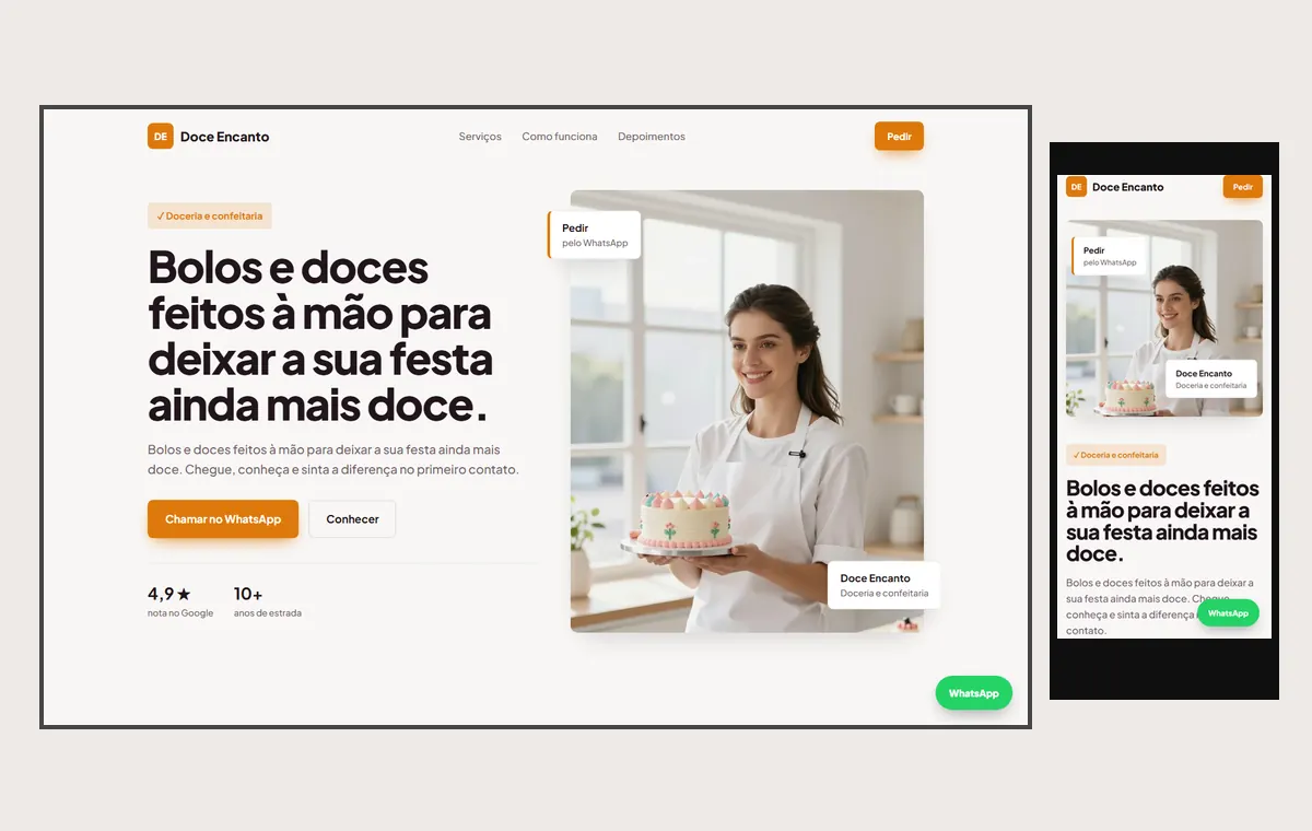 Site de doceria e bolos no modelo Vitrine Aurora