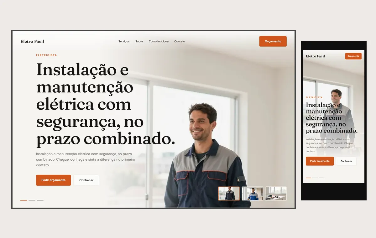 Site de eletricista no modelo Cinema Luz