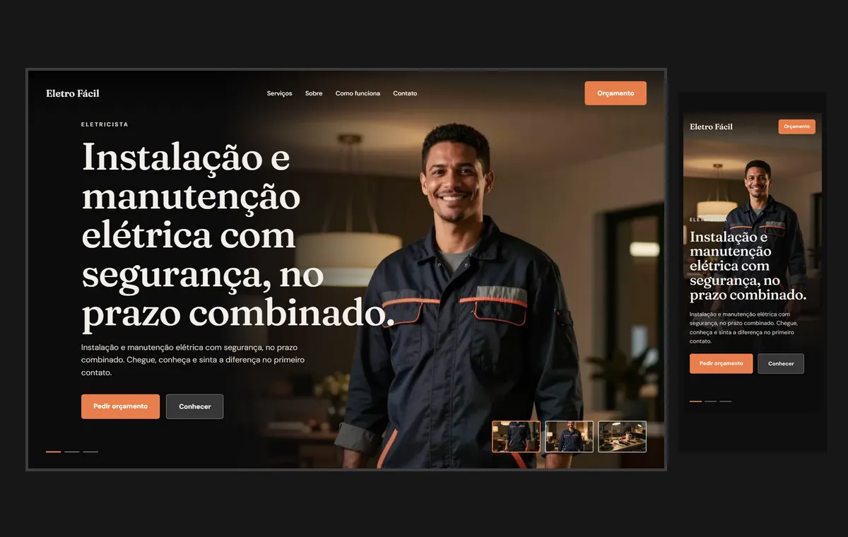 Site de eletricista no modelo Cinema Noite