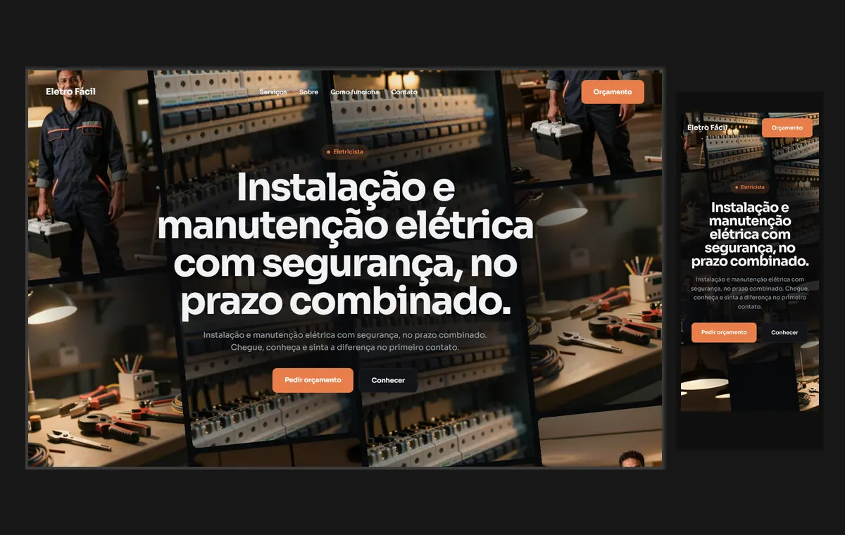 Site de eletricista no modelo Fluxo Noite