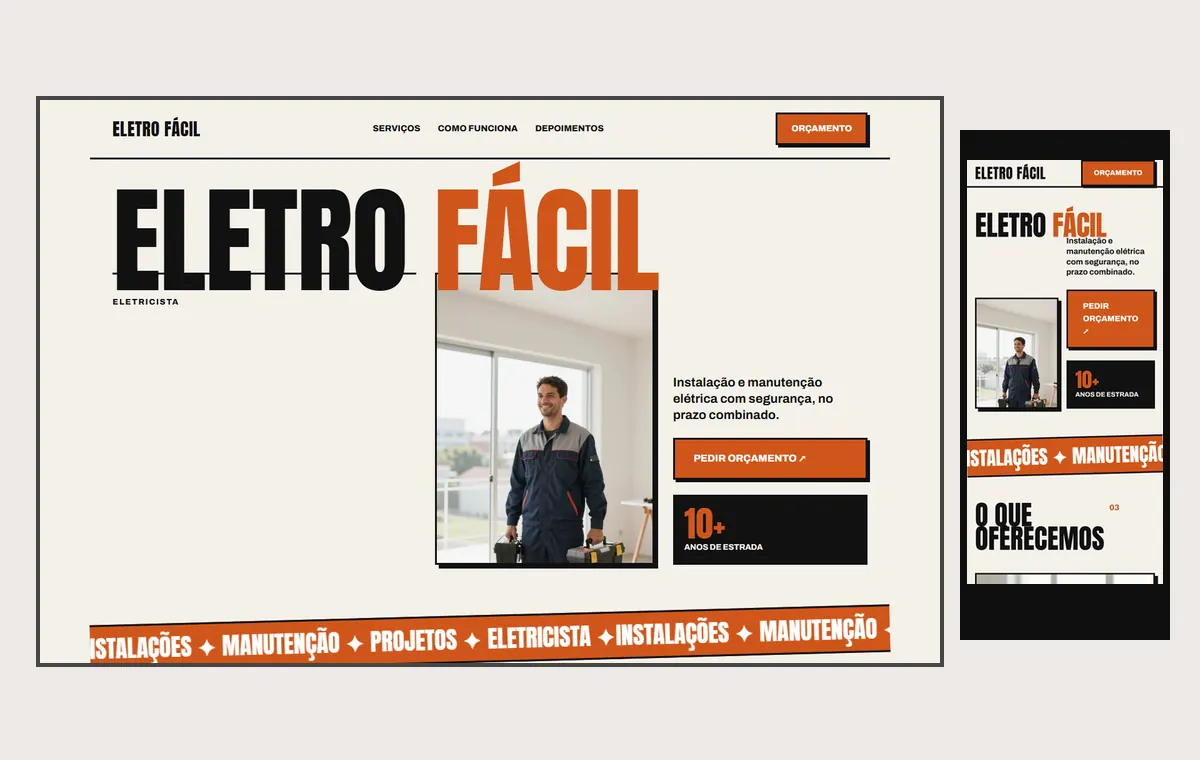 Site de eletricista no modelo Impacto Sol