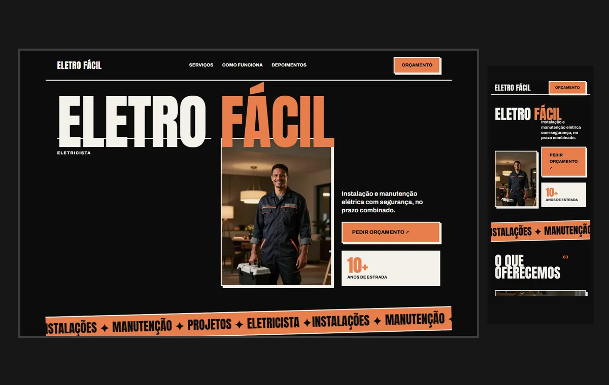 Site de eletricista no modelo Impacto Eclipse