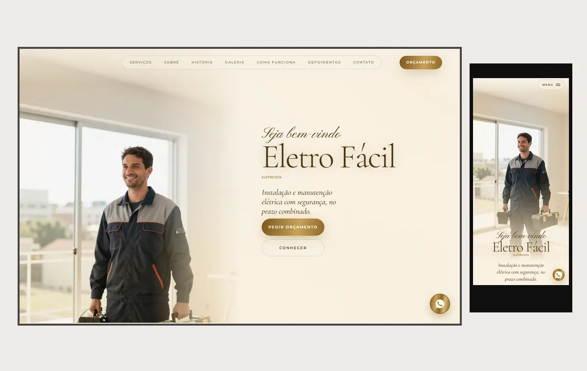 Site de eletricista no modelo Luxo Dia