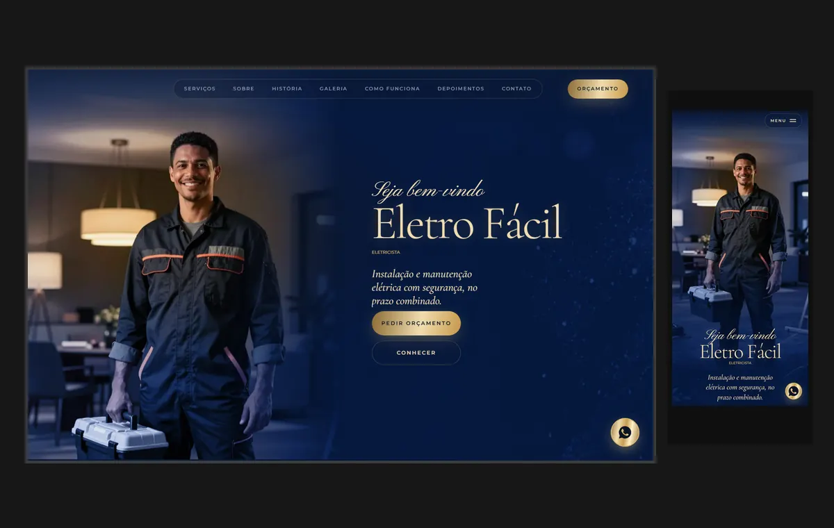 Site de eletricista no modelo Luxo Noite